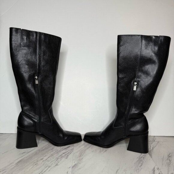 Vince Camuto Sangeti Black Leather Square Toe Wide Calf Heeled Tall Boot 10M - Picture 6 of 15